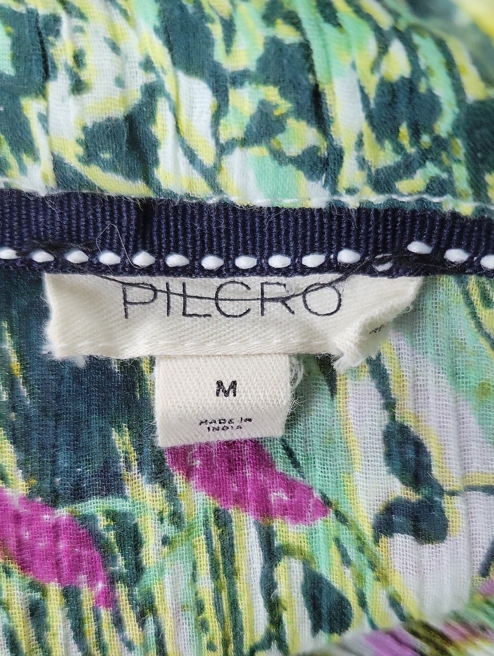 [anthro] Pilcro Green Floral Crinkle Button Down Blouse Size Medium - Picture 7 of 9